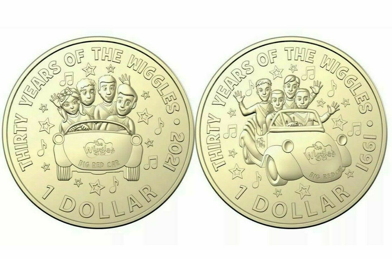 The Wiggles 2021 Six Coin Set UNC Coloured $2 $1 Dollar Folder