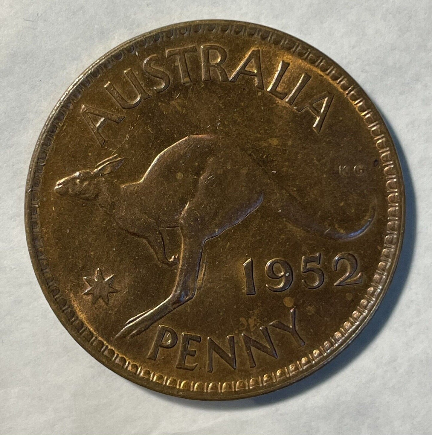 Australian 1952(m) Penny 1d Choice Uncirculated RB Rainbow Hues Copper Coin