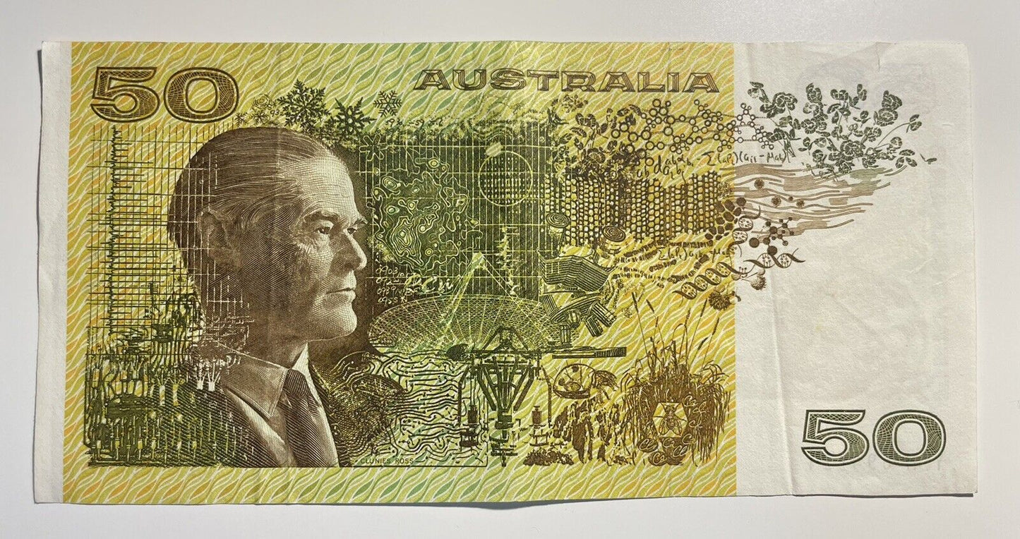 1979 Knight/ Stone $50 Fifty Dollars Australia YEH Prefix Paper Bank Note Circ