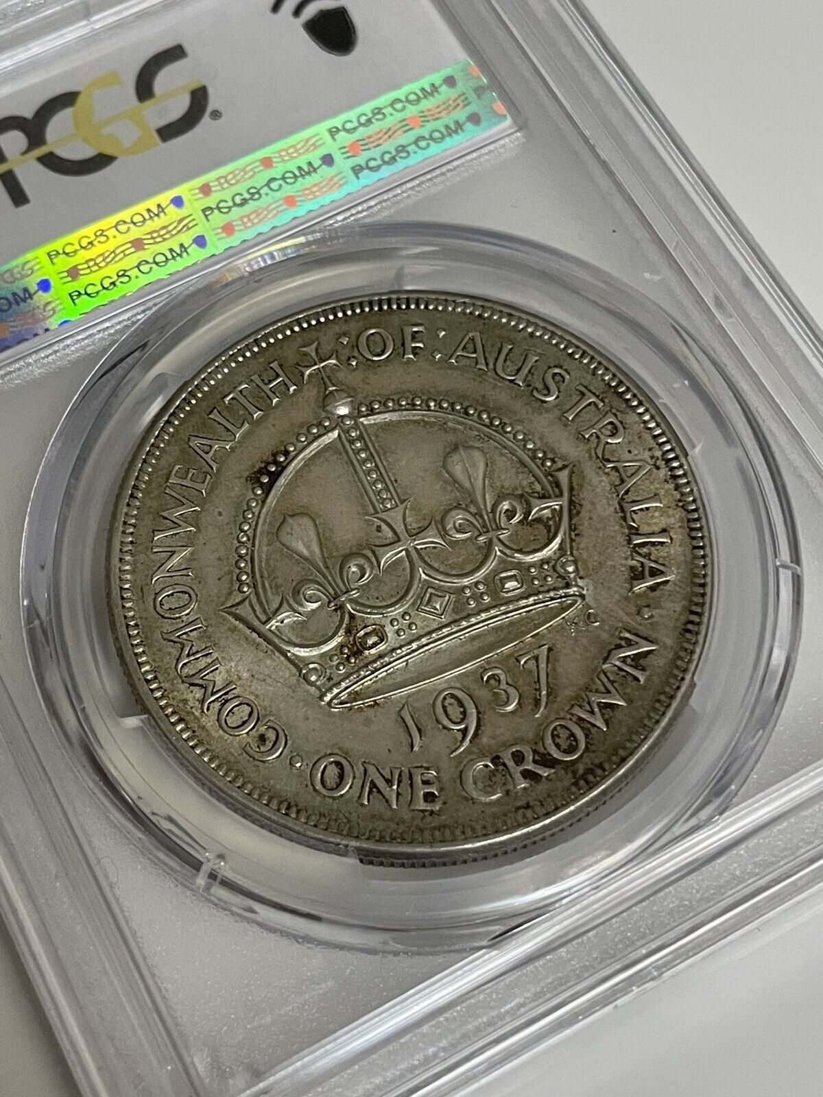 Australia 1937 Crown Five Shillings 5/- Large Silver Coin PCGS Graded au58