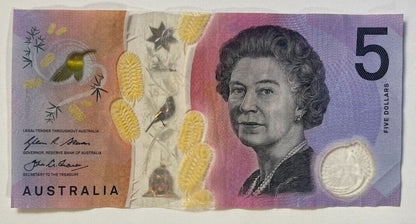 5 dollar note Australia 2016 "570075" RADAR serial