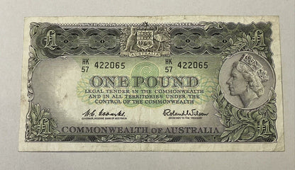 Australia 1953 Coombs/ Wilson £1 One Pound Paper Banknote Predecimal VF