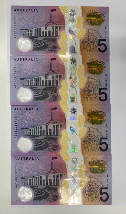 2016 5 Dollar Note Australia A Serial AA-AK FULL SET “160”