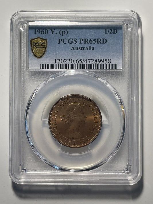 Australia 1960 Y. Perth Proof Half Penny 1/2d PCGS Graded PR65RD GEM Scarce