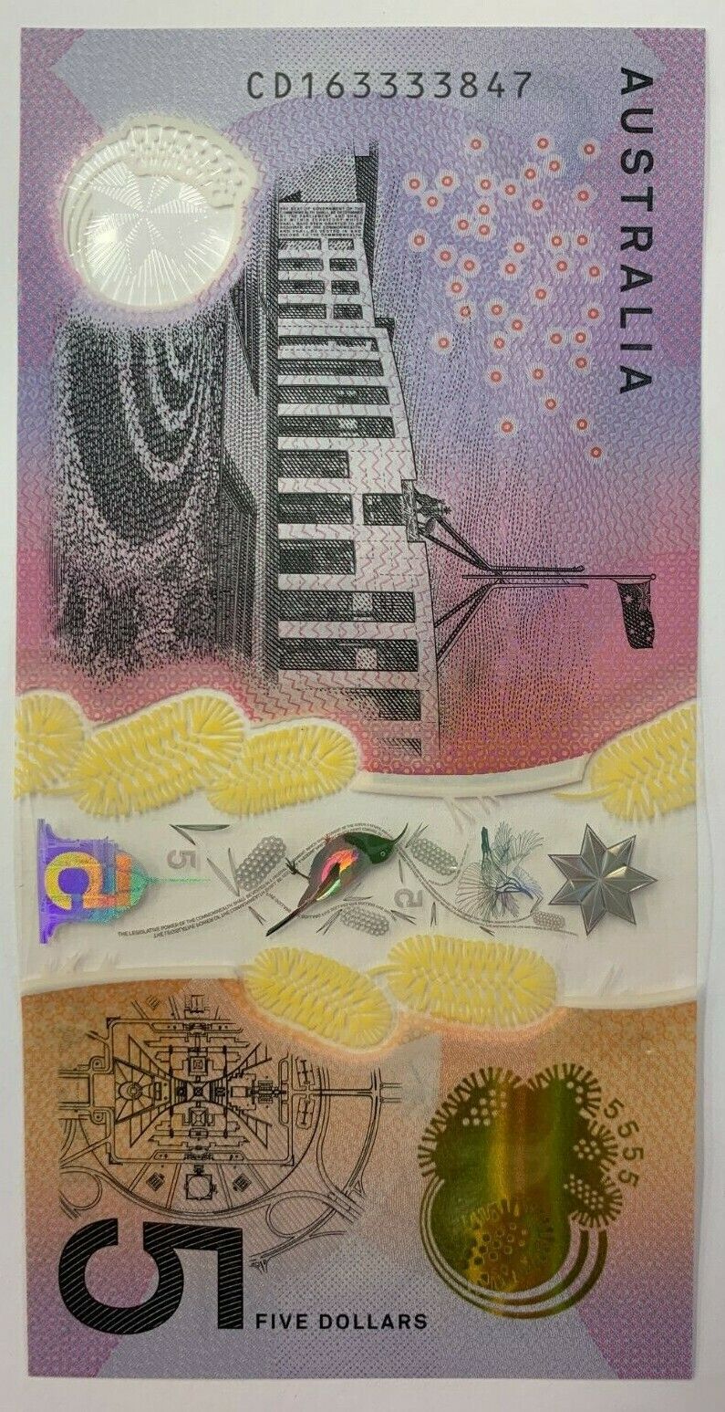 5 dollar note Australia 2016 "3333" Serial