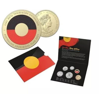 2021  Aust 6 Coin UNC coin set Aboriginal Flag $2 Two Dollars 2021 MOR $1