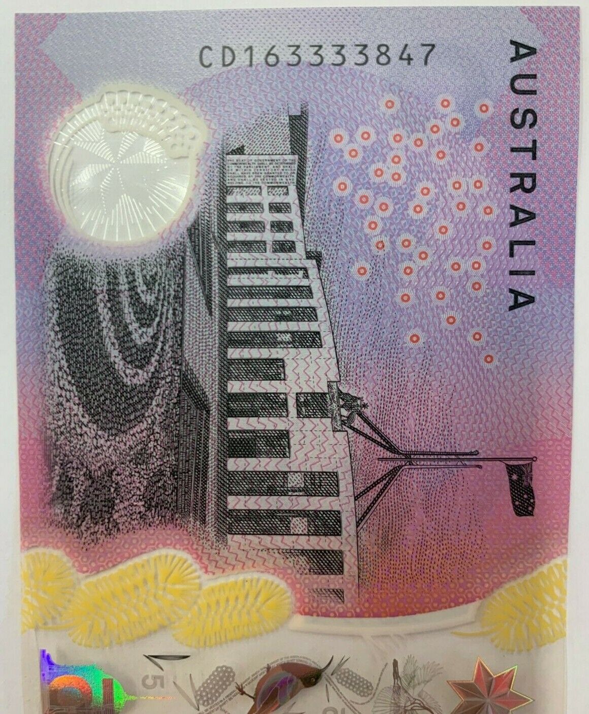 5 dollar note Australia 2016 "3333" Serial