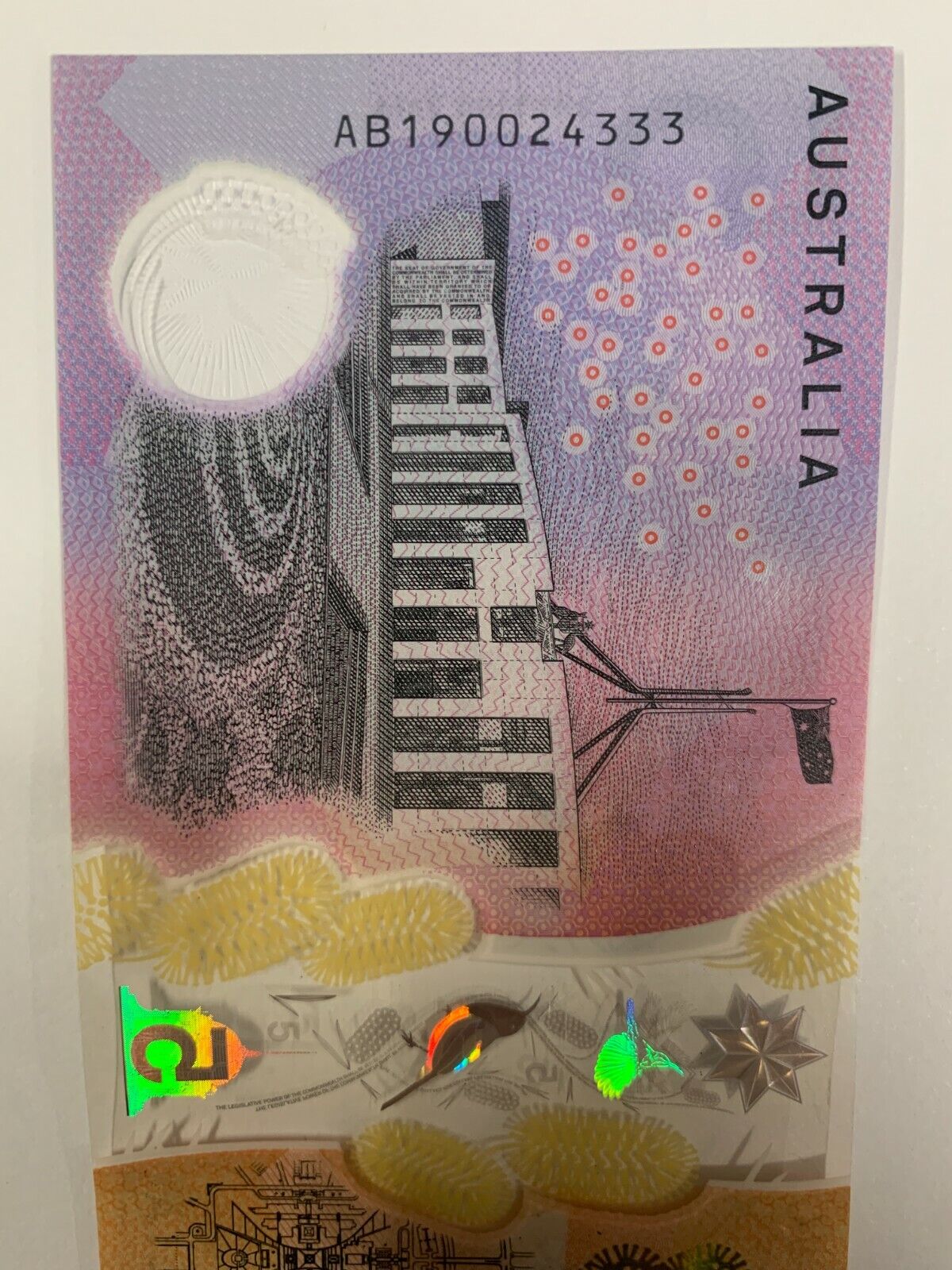 5 dollar note australia 2019 "333" Serial