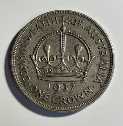 Australia 1937 Crown Sterling Silver Five Shillings 5/- Large Coin Scarce