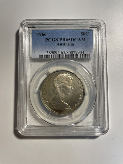 Australia 1966 Round 50c Fifty Cent Coin PCGS Graded PR65 Proof UNC Silver