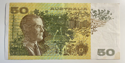 1985 Johnston/Fraser $50 Fifty Dollars Australia YUR Prefix Paper Bank Note Circ