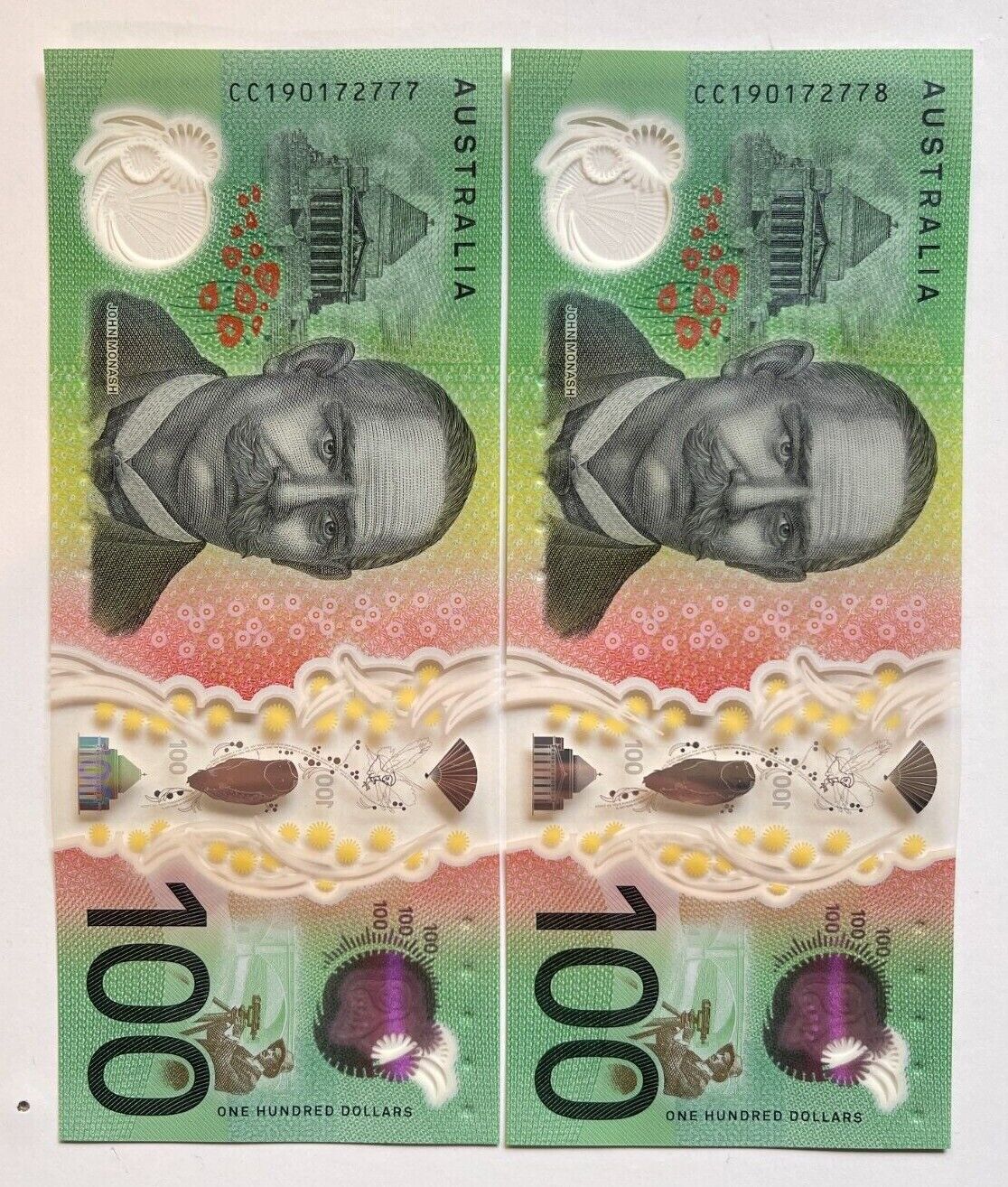 $100 Dollar Note 2019 *GAETJENS* SIGNATURE Australia "777" consecutive serial