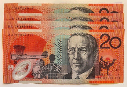 20 Dollar Note Australian 2008 AA,DA,GB,JC Prefix