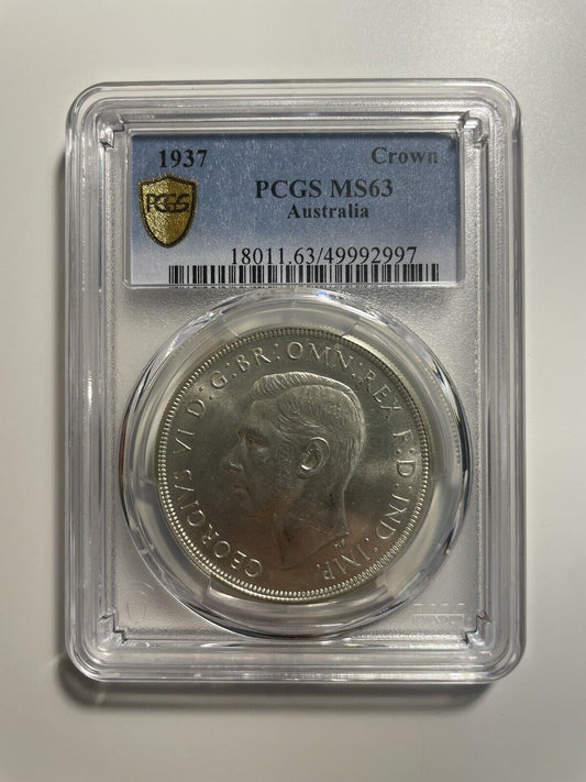 Australia 1937 Crown PCGS Graded MS63 CHU Five Shillings 5/- Large Coin KgVI