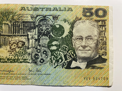 1979 Knight/ Stone $50 Fifty Dollars Australia YEV Prefix Paper Bank Note Circ