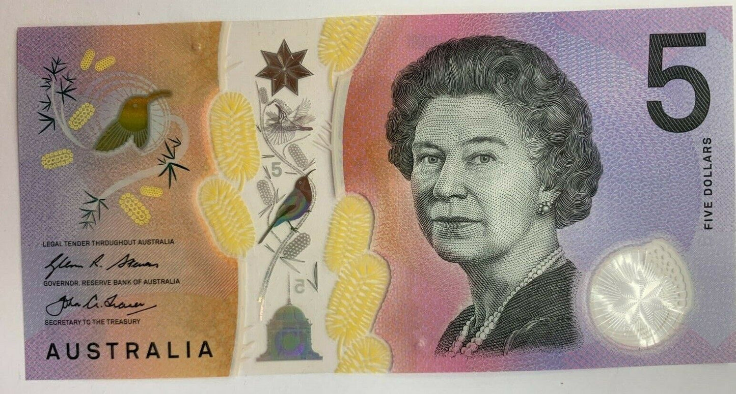 5 dollar note Australia 2016 "123" Counting Serial