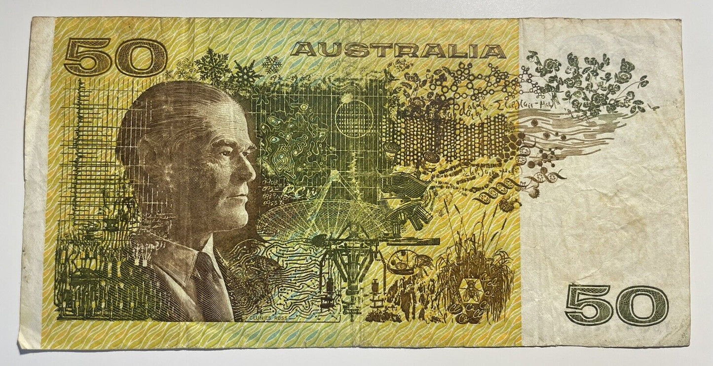 1979 Knight/ Stone $50 Fifty Dollars Australia YGQ Prefix Paper Bank Note Circ