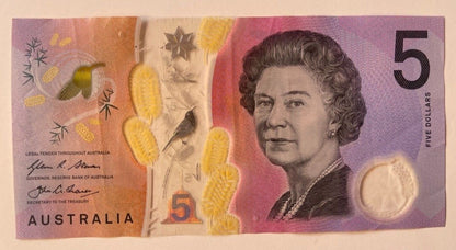 5 dollar note Australia 2016 "6112116" RADAR serial