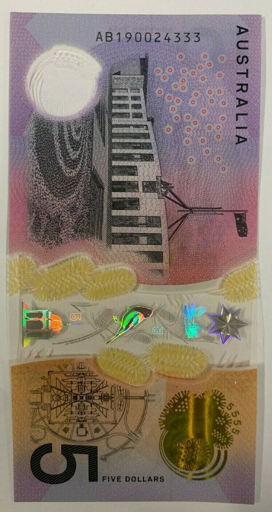 5 dollar note australia 2019 "333" Serial