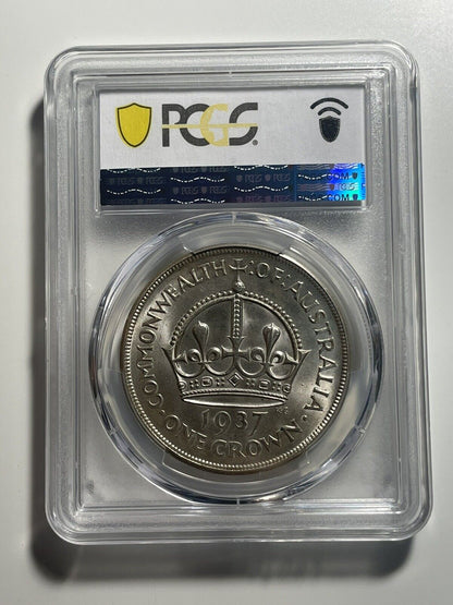 Australia 1937 Crown PCGS Graded MS63 CHU Five Shillings 5/- Large Coin KgVI