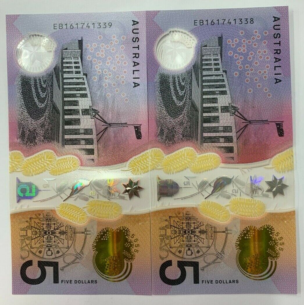 5 dollar note Australia 2016 consecutive serials a/UNC