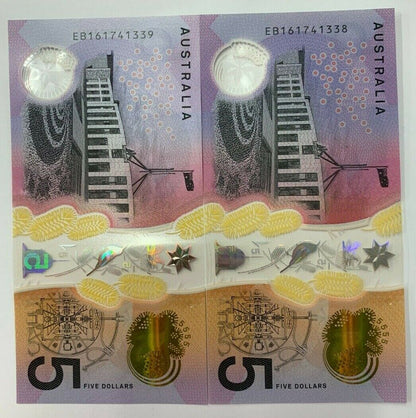 5 dollar note Australia 2016 consecutive serials a/UNC