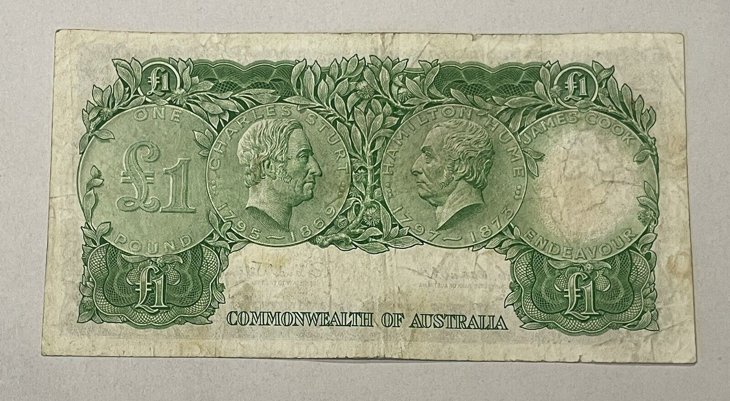 Australia 1953 Coombs/ Wilson £1 One Pound Paper Banknote Predecimal VF