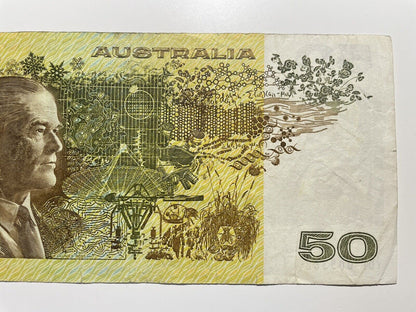 1979 Knight/ Stone $50 Fifty Dollars Australia YDF Prefix Paper Bank Note Circ