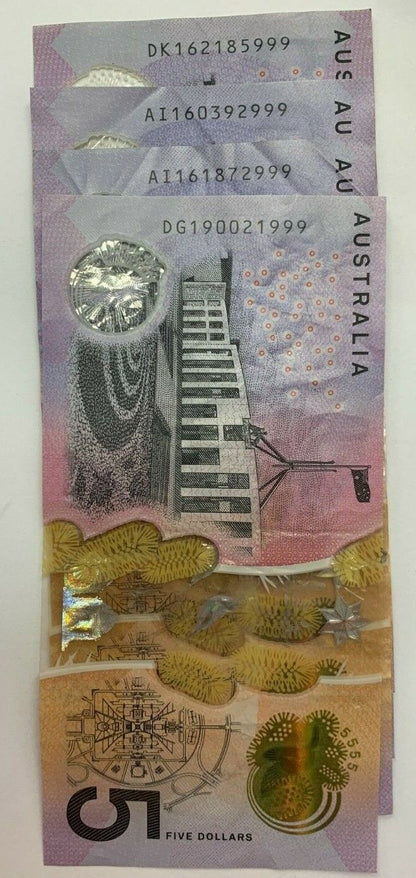 5 dollar note Australia 2016/2019 "999" Ending Serials