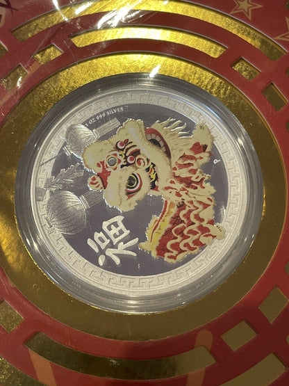 Australia Perth Mint Lunar 2015 Lion Dance 1oz Silver Coloured Coin