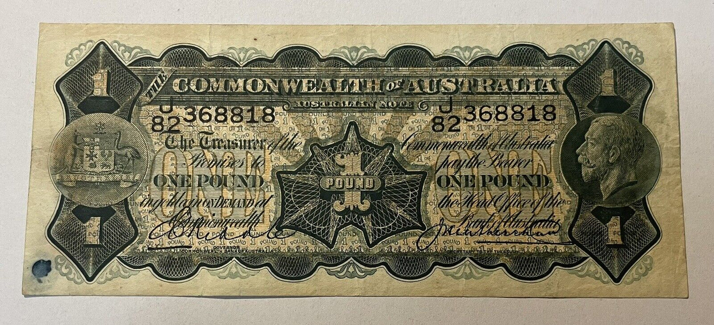 Commonwealth Of Australia R26 £1 One Pound 1927 Riddle/Heathershaw VF Ink Spot