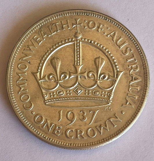 Australia aUNC 1937 Crown Sterling Silver Five Shillings 5/- Large Coin Scarce