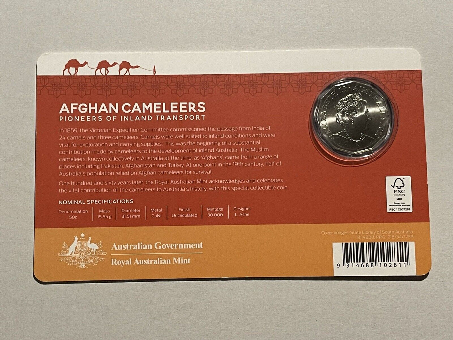 2020 Australia 50c RAM UNC Carded Coin Afghan Cameleers