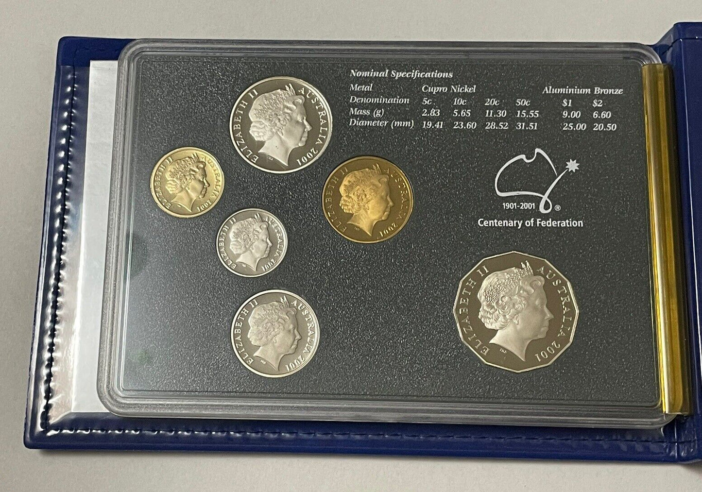 Australia 2001 Six Coin Proof Set Centenary of Federation UNC Coloured $1 & 50c