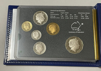 Australia 2001 Six Coin Proof Set Centenary of Federation UNC Coloured $1 & 50c