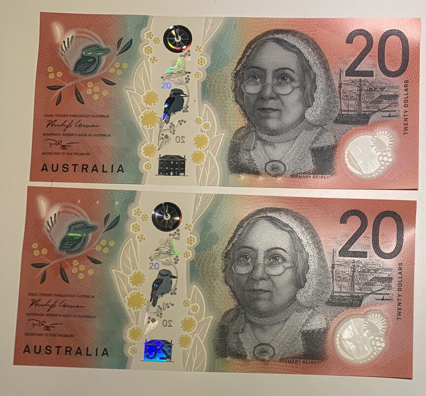 20 dollar note australia Pair AA EA 2019 LOWE/GAETJENS