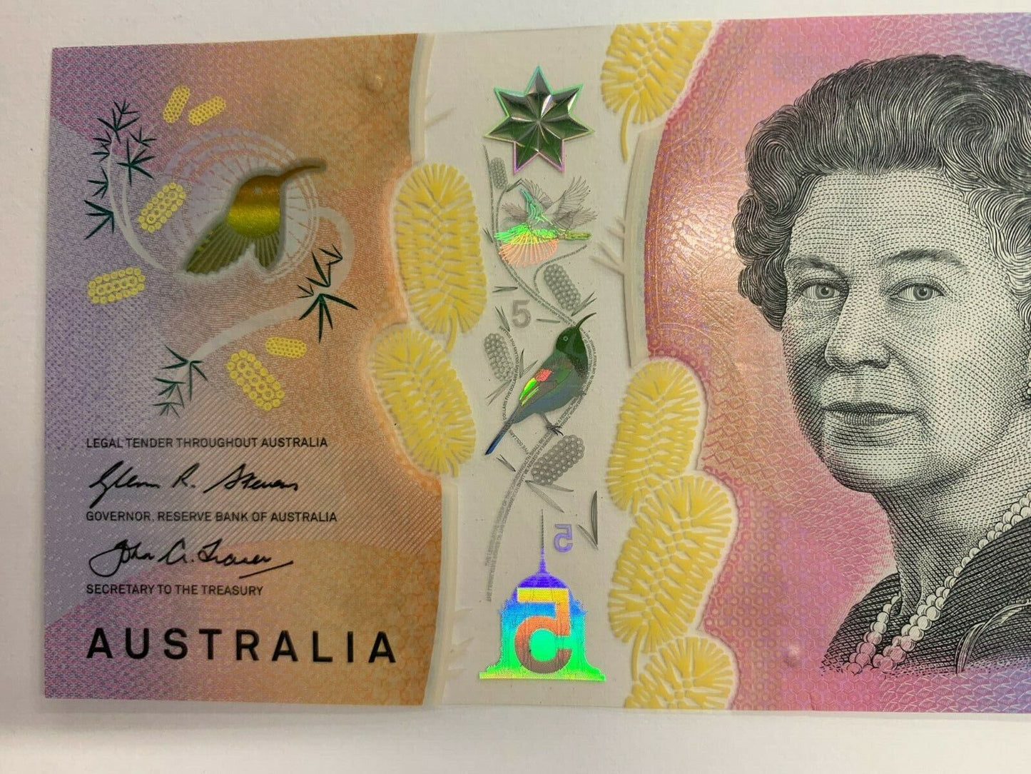 5 dollar note Australia 2016 EA "32123" Radar Serial