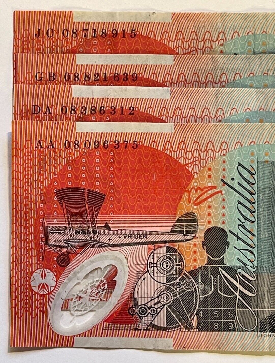 20 Dollar Note Australian 2008 AA,DA,GB,JC Prefix