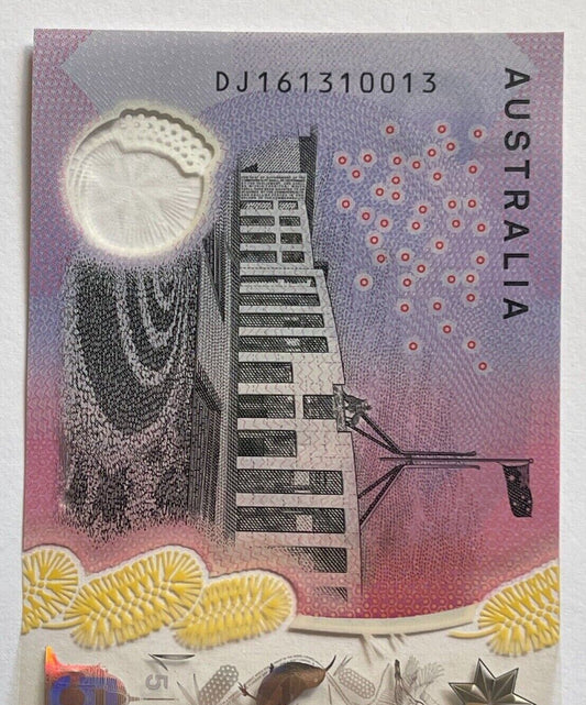 5 dollar note Australia 2016 "310013" RADAR serial