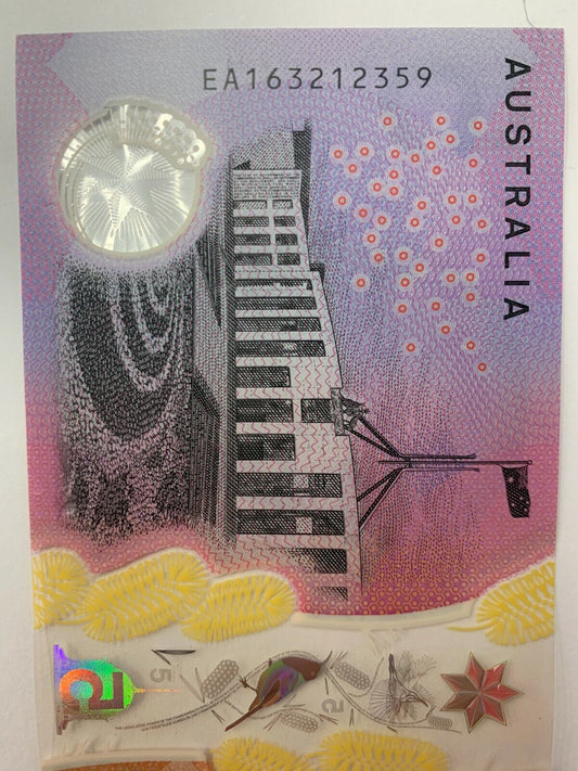 5 dollar note Australia 2016 EA "32123" Radar Serial