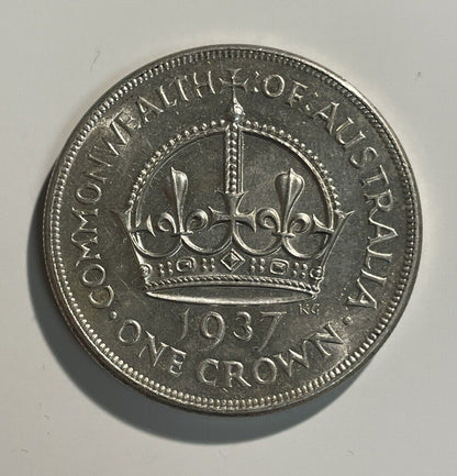 Australia 1937 Crown Sterling Silver Five Shillings 5/- Large Coin Scarce aUNC