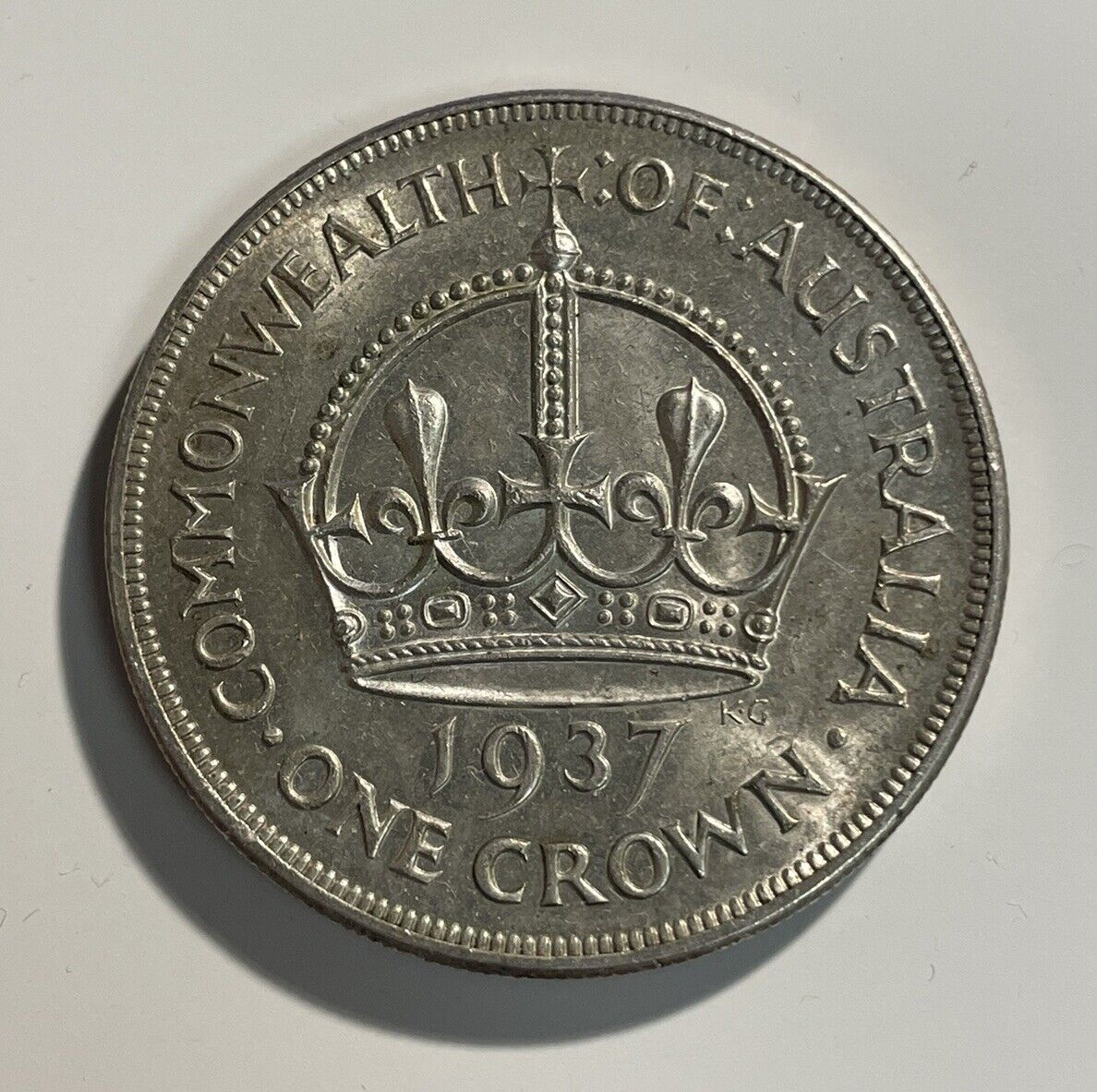 Australia 1937 Crown Sterling Silver Five Shillings 5/- Large Coin Scarce aUNC