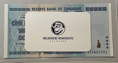 Zimbabwe 100 Trillion Dollars 2008 Banknote UNC Uncirculated AA P91 Authentic