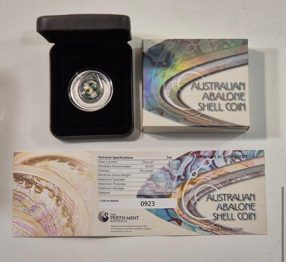 2014 $1 Australia Abalone Shell 1oz Fine Silver Proof Coin + inset abalone shell