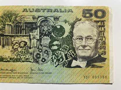 1979 Knight/ Stone $50 Fifty Dollars Australia YDF Prefix Paper Bank Note Circ