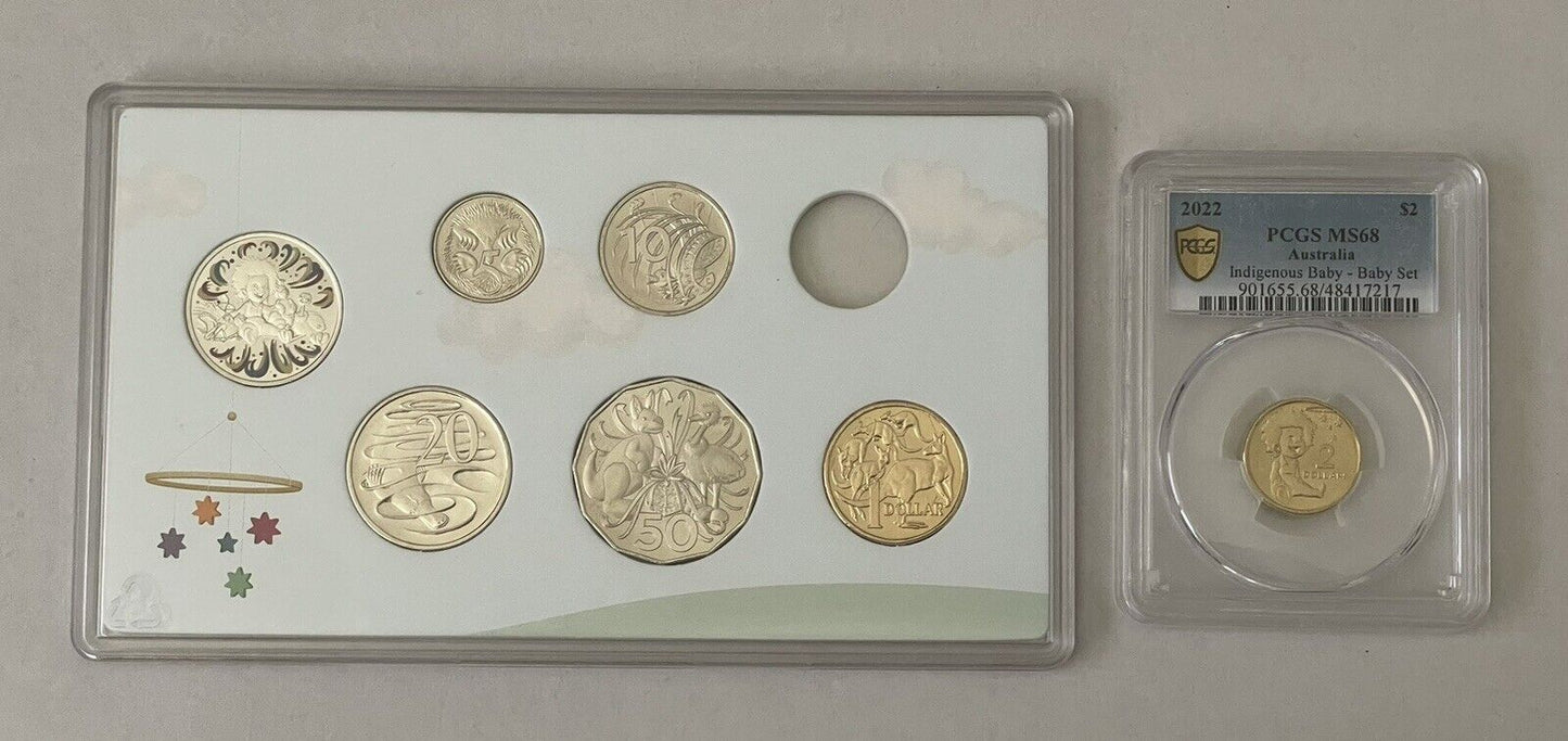 2022 Baby UNC Coin Set  Royal Australian Mint With PCGS Graded $2 Coin MS68