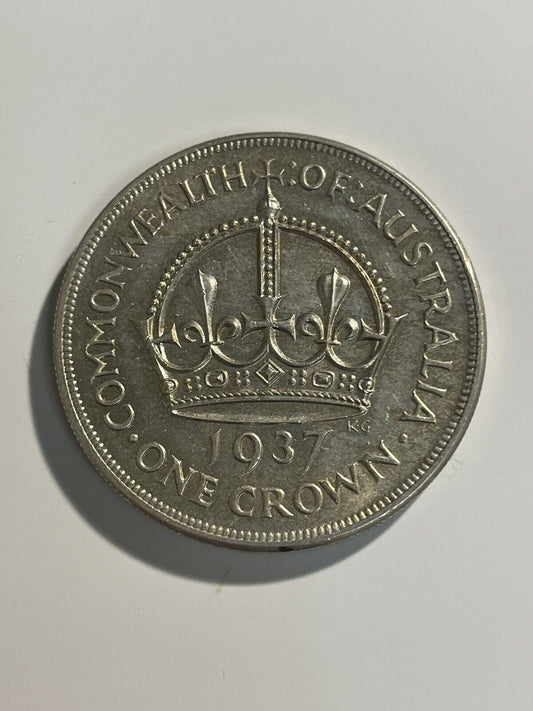 Australia 1937 Crown Sterling Silver Five Shillings 5/- Large Coin Scarce aUNC