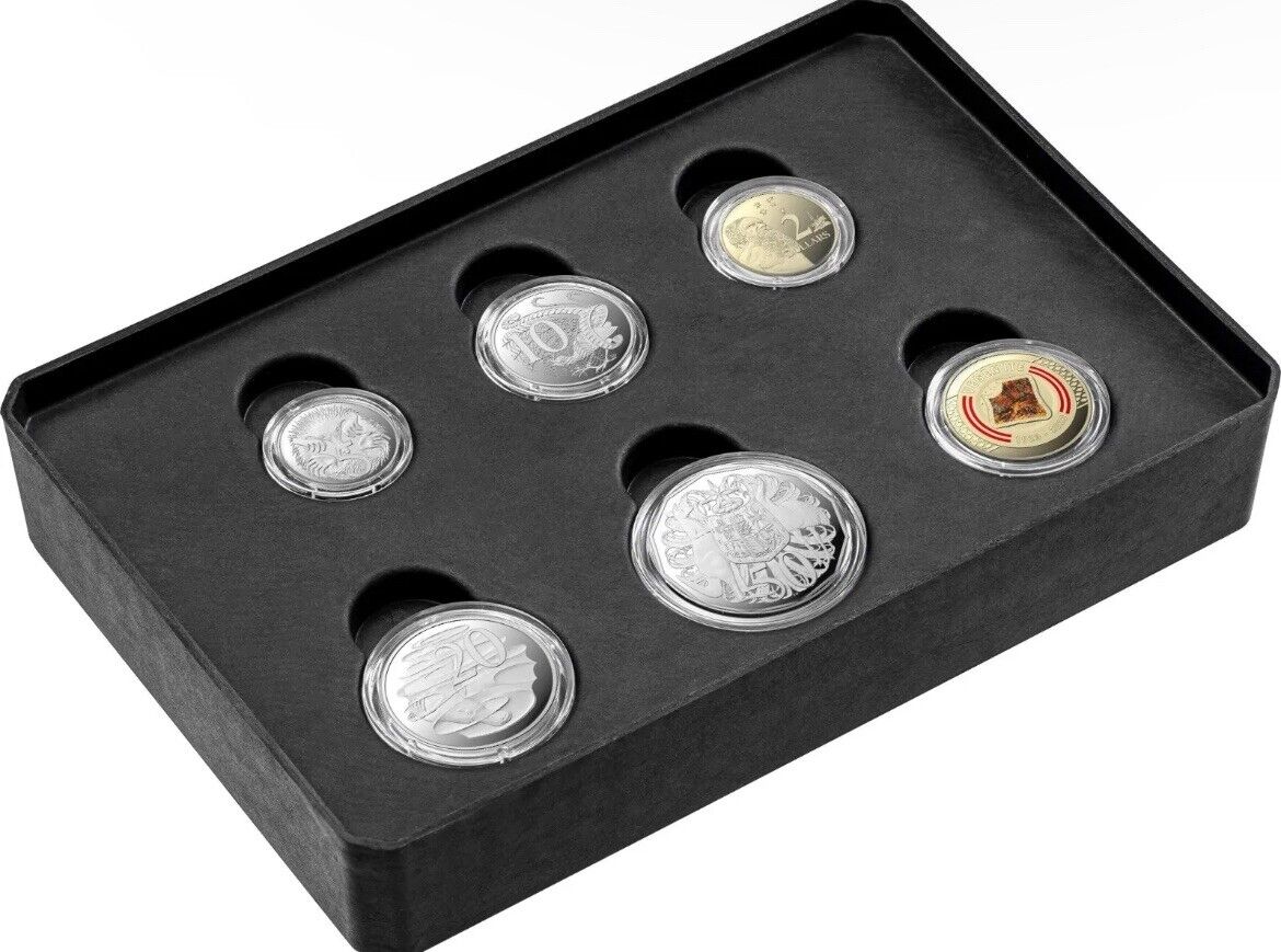 AUSTRALIA 2023 VEGEMITE 6 COIN PROOF SET WITH COLOURED $1 COIN - LIMITED EDITION