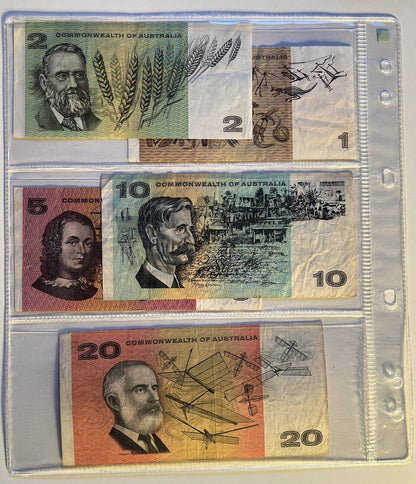 Commonwealth Of Australia Paper Banknotes $1, $2, $5, $10, $20, Circulated Set