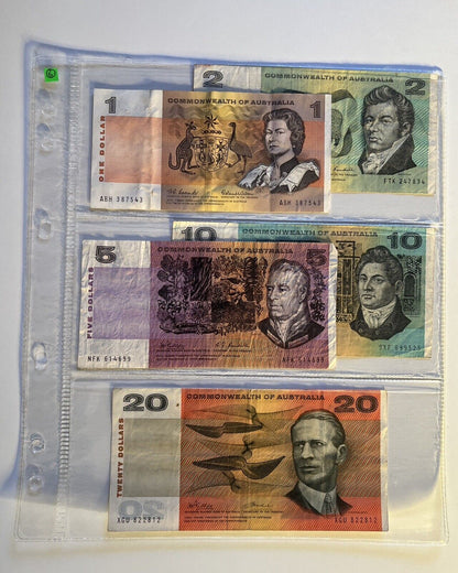 Commonwealth Of Australia Paper Banknotes $1, $2, $5, $10, $20, Circulated Set